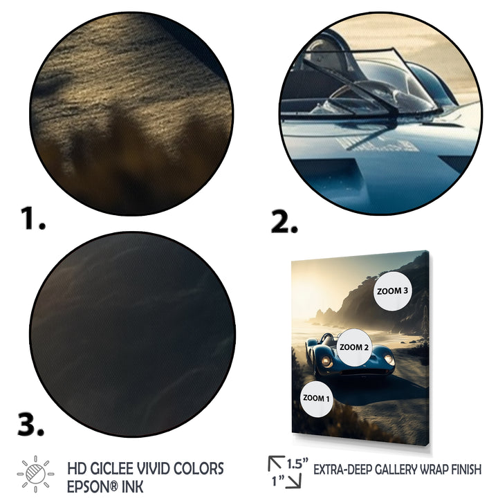 Blue And Grey Artistic Tributes To Retro Cars - Cars Retro Canvas Wall Art