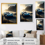 Blue And Grey Artistic Tributes To Retro Cars - Cars Retro Canvas Wall Art