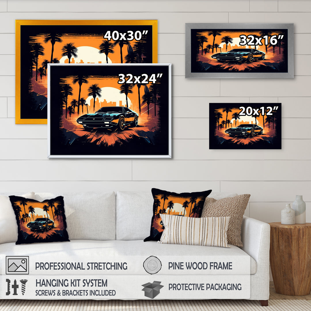 Lambo Fast Car Sunset - Cars Retro Canvas Wall Art