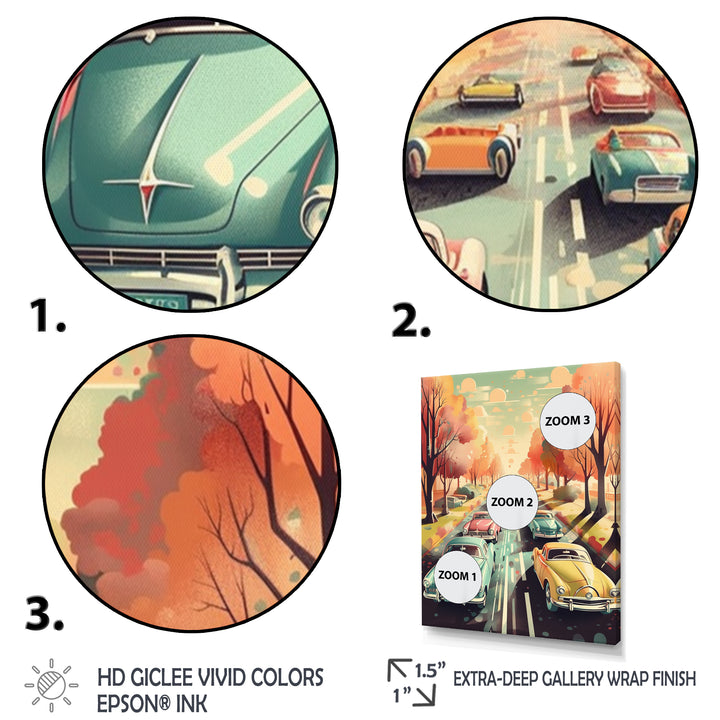 Green And Red Retro Roadsters - Cars Retro Canvas Wall Art