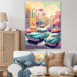 Green And Coral Retro Roadsters - Cars Retro Canvas Wall Art