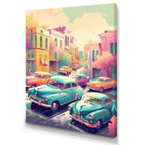 Green And Coral Retro Roadsters - Cars Retro Canvas Wall Art