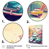 Green And Coral Retro Roadsters - Cars Retro Canvas Wall Art