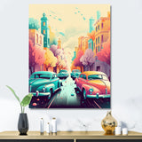Orange And Green Retro Roadsters - Cars Retro Canvas Wall Art