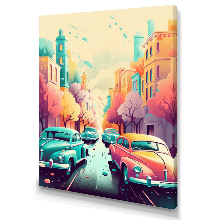 Orange And Green Retro Roadsters - Cars Retro Canvas Wall Art