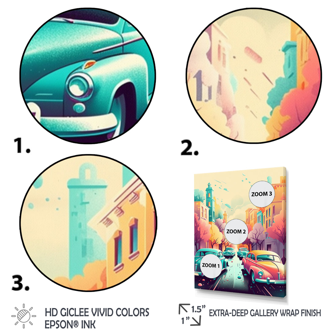 Orange And Green Retro Roadsters - Cars Retro Canvas Wall Art