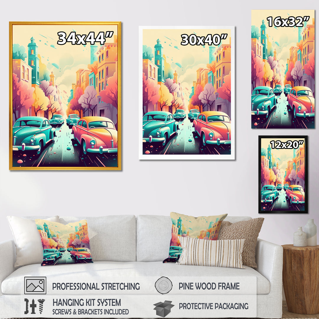 Orange And Green Retro Roadsters - Cars Retro Canvas Wall Art