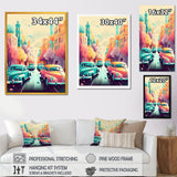 Orange And Green Retro Roadsters - Cars Retro Canvas Wall Art