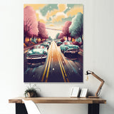 Green And Pink Retro Roadsters - Cars Retro Canvas Wall Art