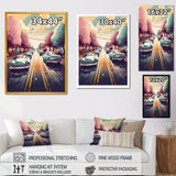Green And Pink Retro Roadsters - Cars Retro Canvas Wall Art