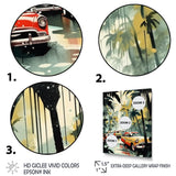 Yellow And Black Cars In Tropical Paradise - Cars Retro Canvas Wall Art