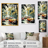 Yellow And Black Cars In Tropical Paradise - Cars Retro Canvas Wall Art