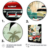 Red And Green Retro Cars In Tropical Paradise - Cars Retro Canvas Wall Art