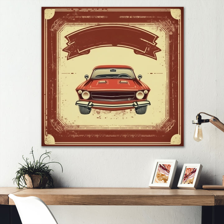 Red And Beige Raw Power Unleashed - Cars American Muscle Canvas Wall Art