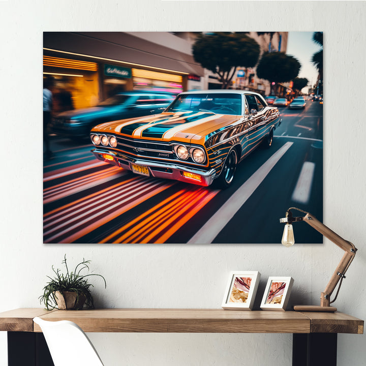 Orange And Black Muscle Car Artistry - Cars American Muscle Canvas Wall Art