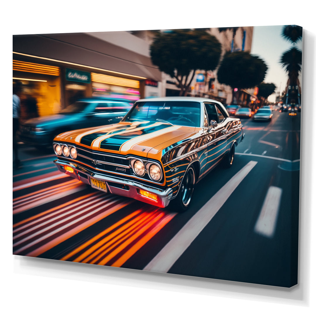 Orange And Black Muscle Car Artistry - Cars American Muscle Canvas Wall Art