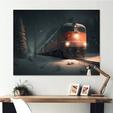 Train In Snowstorm - Transportation Train Canvas Wall Art