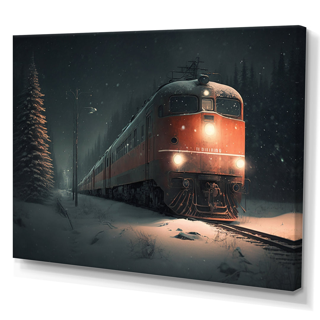 Train In Snowstorm - Transportation Train Canvas Wall Art