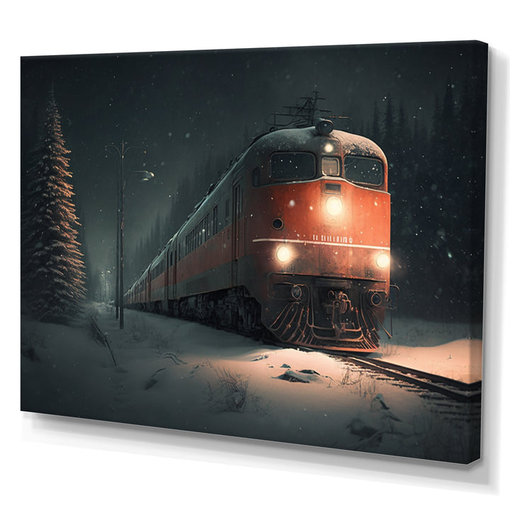 Train In Snowstorm - Transportation Train Canvas Wall Art