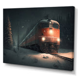 Train In Snowstorm - Transportation Train Canvas Wall Art