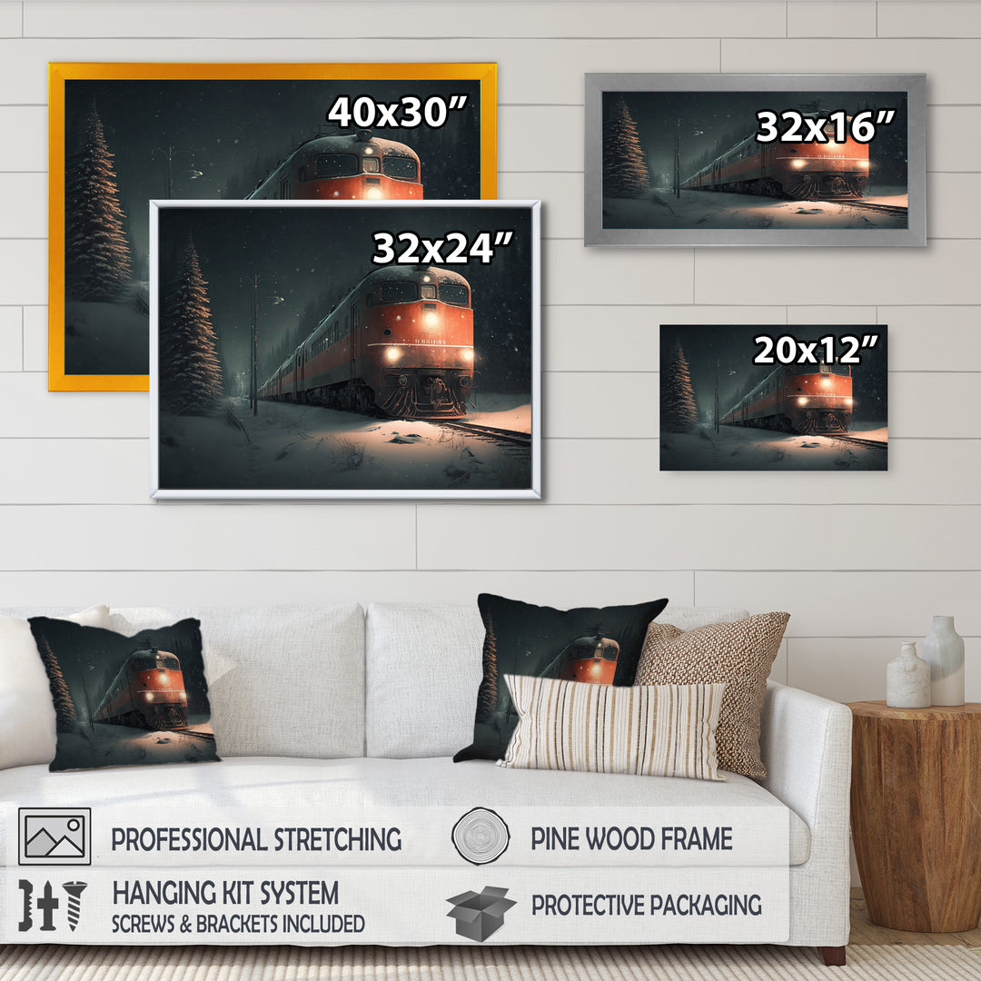 Train In Snowstorm - Transportation Train Canvas Wall Art