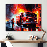 The Fire Truck's Fiery Pursuit I - Transportation Fire Truck Canvas Wall Art