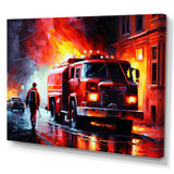 The Fire Truck's Fiery Pursuit I - Transportation Fire Truck Canvas Wall Art