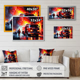 The Fire Truck's Fiery Pursuit I - Transportation Fire Truck Canvas Wall Art