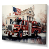 Fire Truck's Fiery Pursuit I - Transportation Fire Truck Canvas Wall Art
