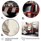 Fire Truck's Fiery Pursuit I - Transportation Fire Truck Canvas Wall Art