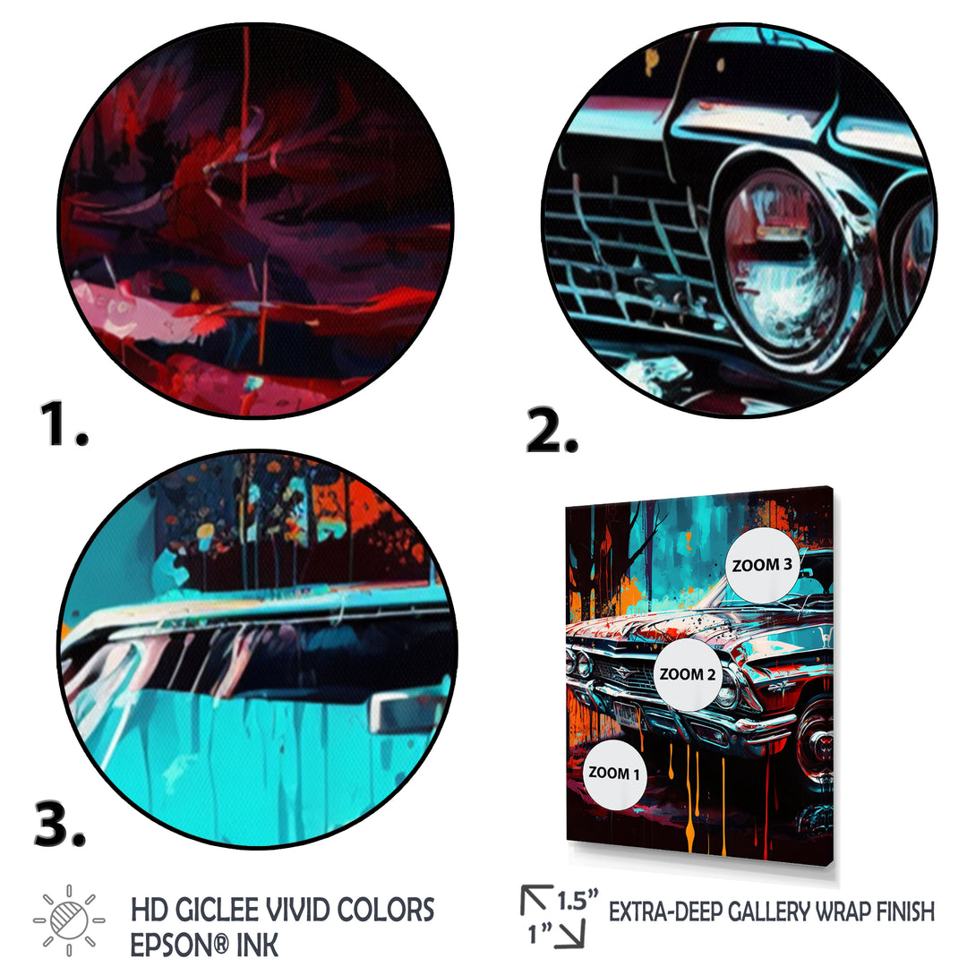 Blue And Gold Expressions Of Classic Cars - Cars Retro Canvas Wall Art