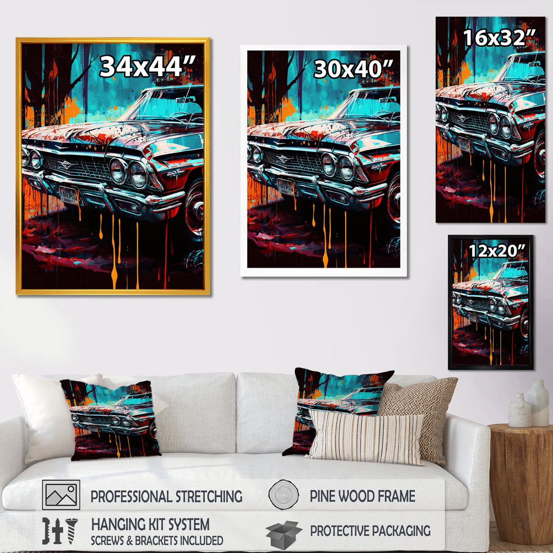 Blue And Gold Expressions Of Classic Cars - Cars Retro Canvas Wall Art