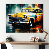 Taxi In The Rain` I - Cars Retro Canvas Wall Art