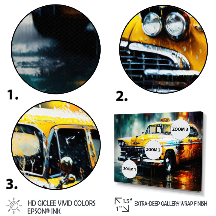 Taxi In The Rain` I - Cars Retro Canvas Wall Art