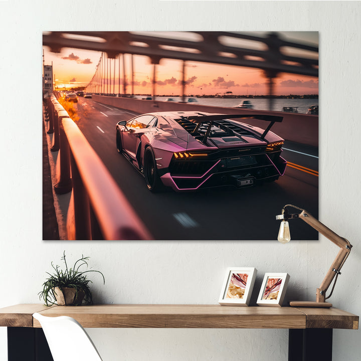 Fast Car On The Highway - Cars Race Exotic Canvas Wall Art