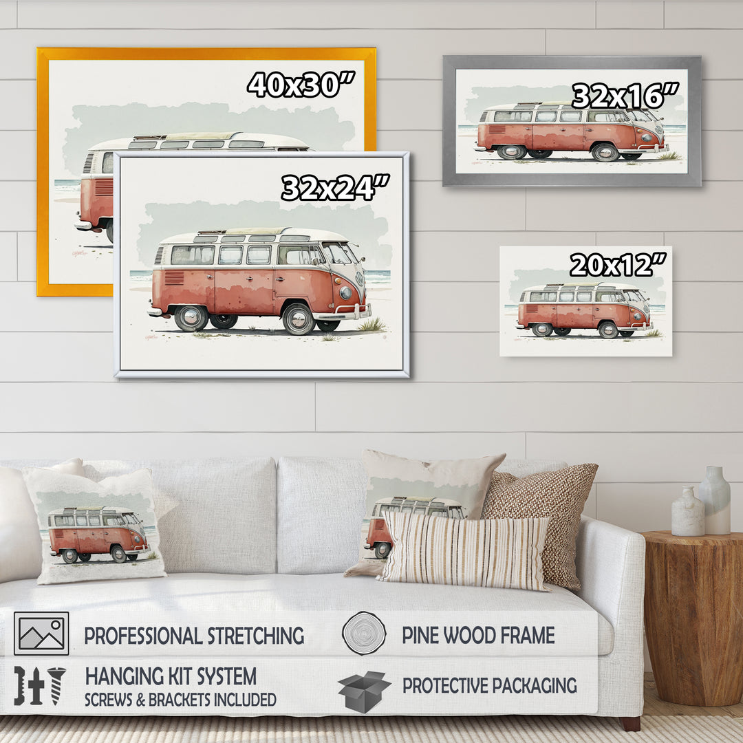 Van On The Beach - Car Van Canvas Wall Art