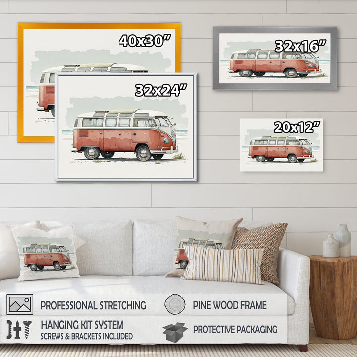 Van On The Beach - Car Van Canvas Wall Art