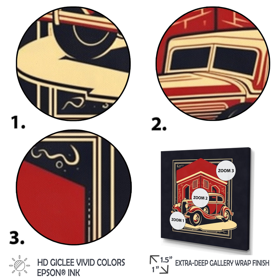 Red And Black Reflections Of Retro Cars - Cars Retro Canvas Wall Art