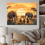 Yellow African Safari With Elephants - Elephant Large Canvas Wall Art