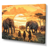 Yellow African Safari With Elephants - Elephant Large Canvas Wall Art