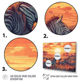 Orange African Safari With Zebras - Zebra Living Room Wall Art