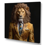 Yellow Lion In Suit - Lion Fashion Canvas Wall Art