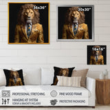Yellow Lion In Suit - Lion Fashion Canvas Wall Art
