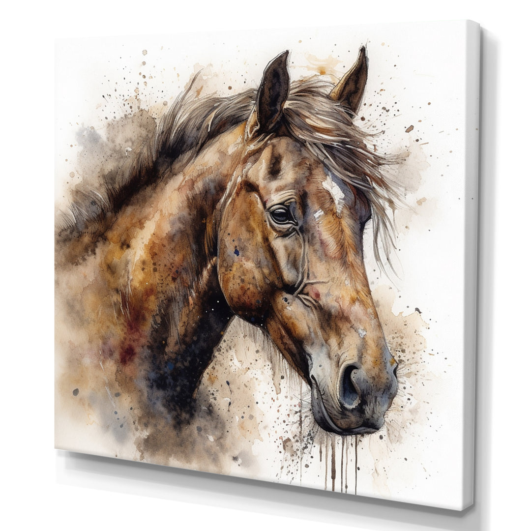 Brown Watercolor Horse Portrait - Horse Canvas Wall Art