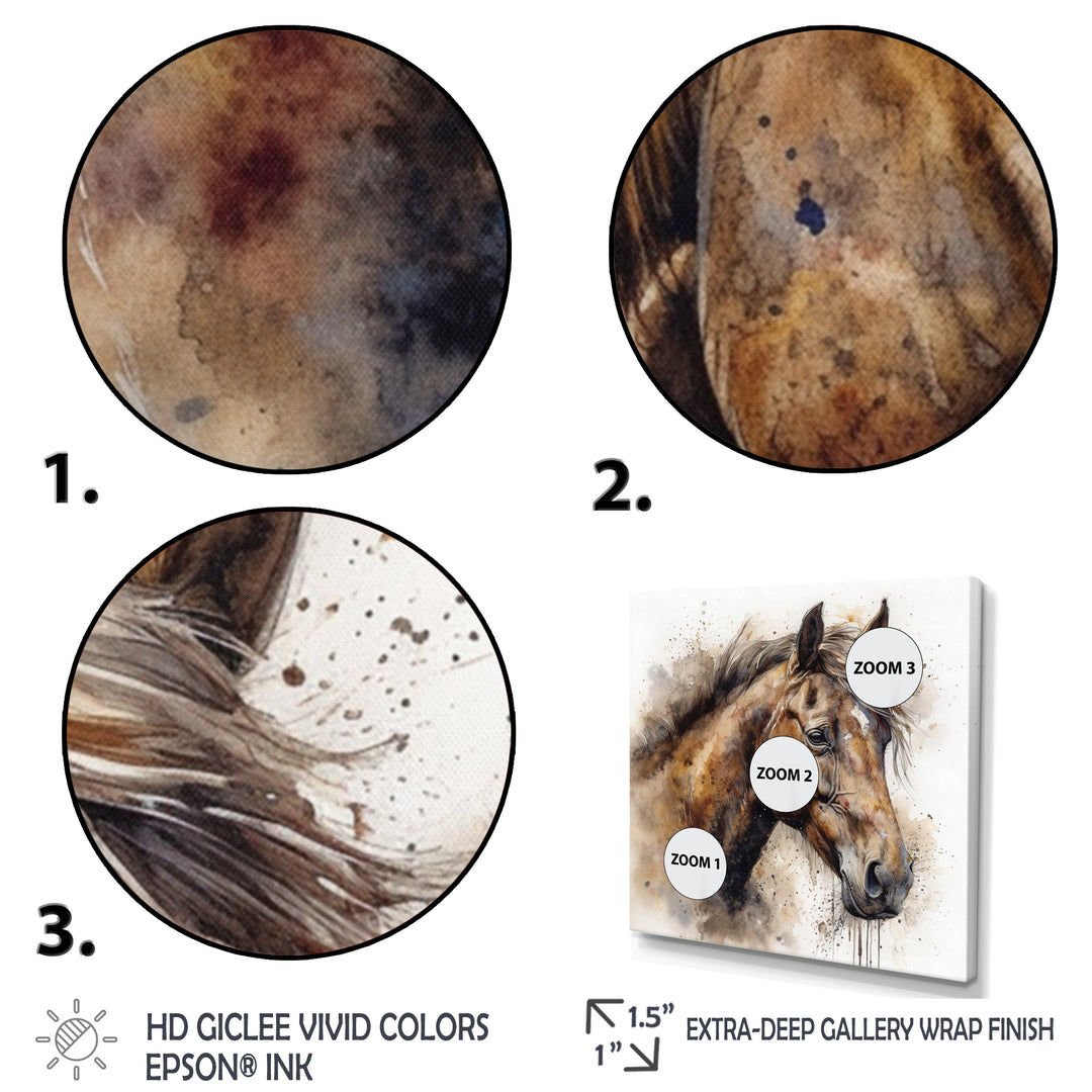 Brown Watercolor Horse Portrait - Horse Canvas Wall Art