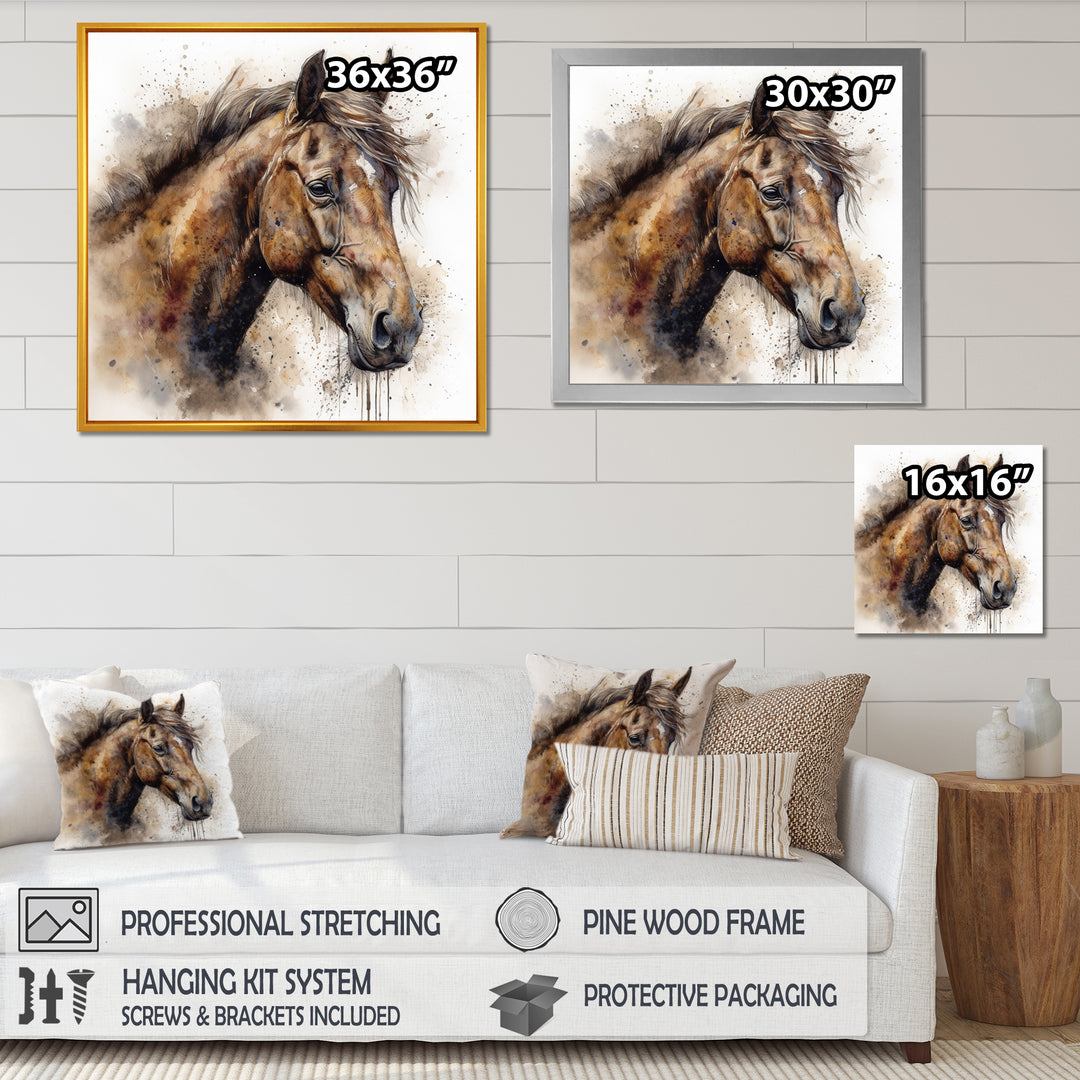 Brown Watercolor Horse Portrait - Horse Canvas Wall Art