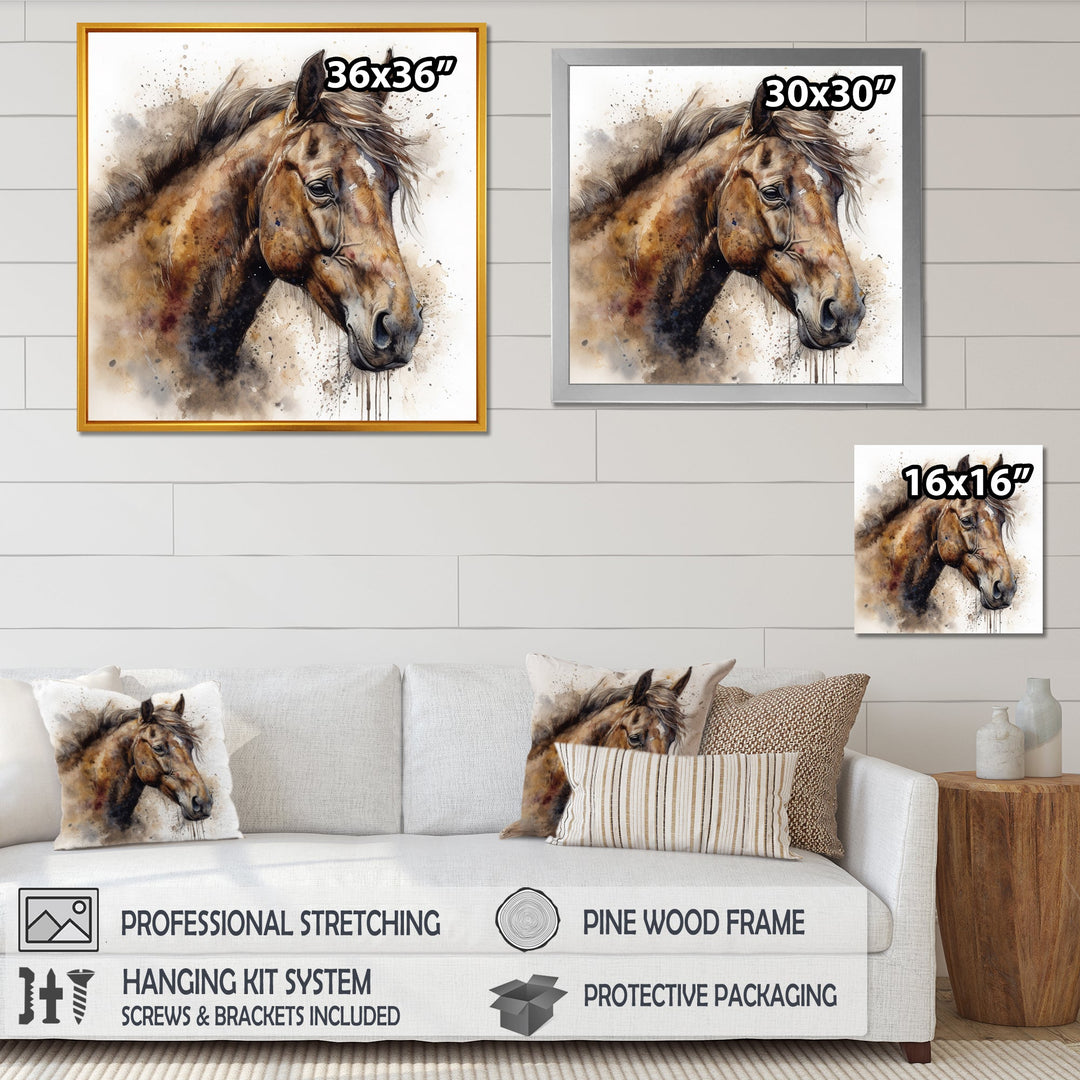 Brown Watercolor Horse Portrait - Horse Canvas Wall Art