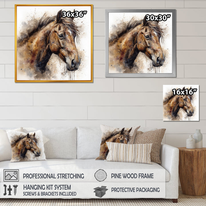 Brown Watercolor Horse Portrait - Horse Canvas Wall Art