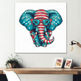 Blue Red Elephant With Glasses - Blue Elephant Fashion Wall Art