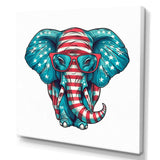 Blue Red Elephant With Glasses - Blue Elephant Fashion Wall Art